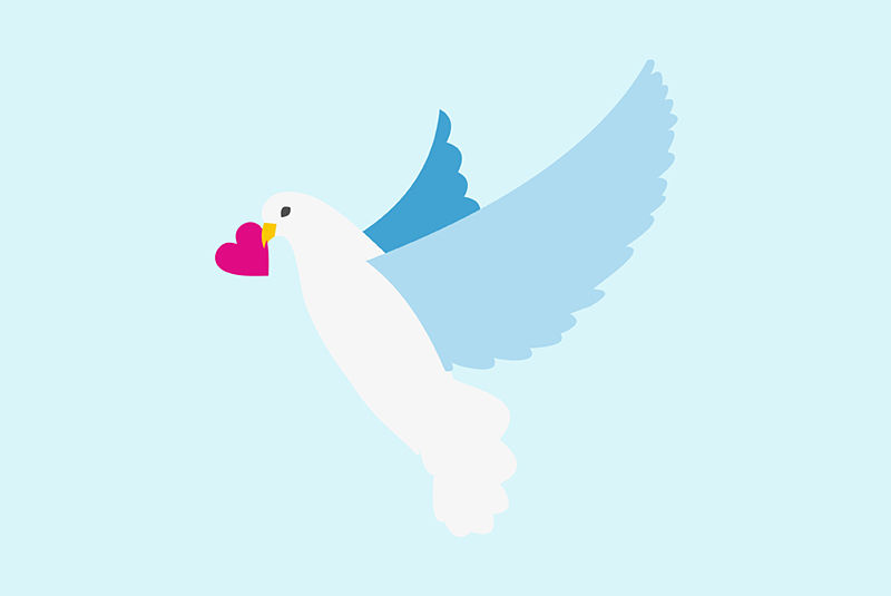 Cartoon dove with heart