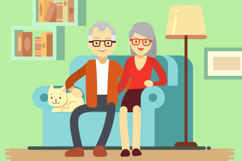 Cool grandparents sat on the sofa