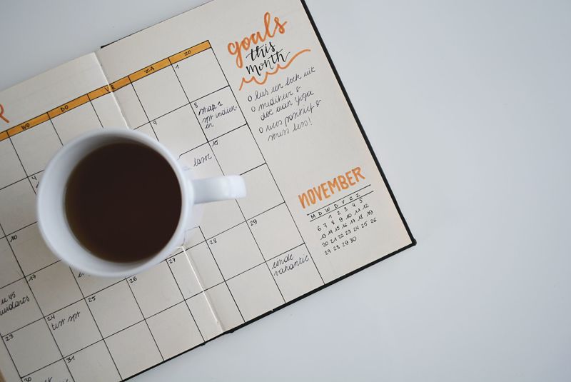 Coffee on a monthly planner