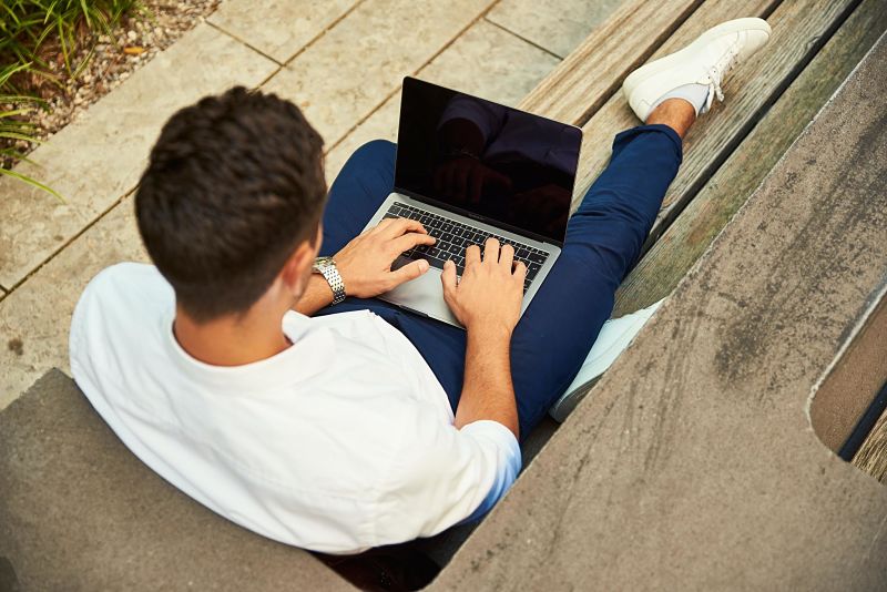 Self employed man working on Macbook during lockdown