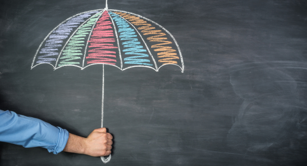 Man holding chalk drawing of an umbrella