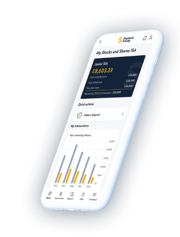 shepherds friendly stocks and shares isa showing on an iphone mockup