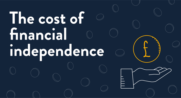 The cost of financial independence - hand holding money and coins falling.